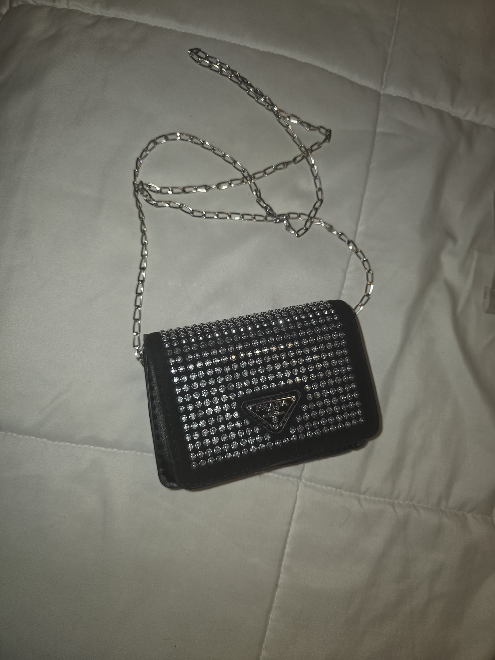 Prada Black Crystal-Studded Chain Crossbody